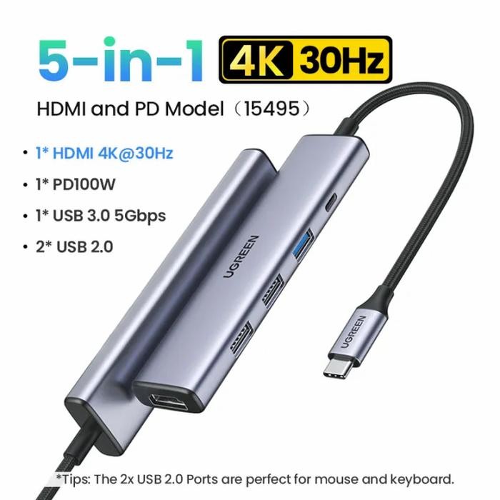 UGREEN Adapter HUB Splitter 5in1 USB TYPE C to USB HDMI Multi - 15495