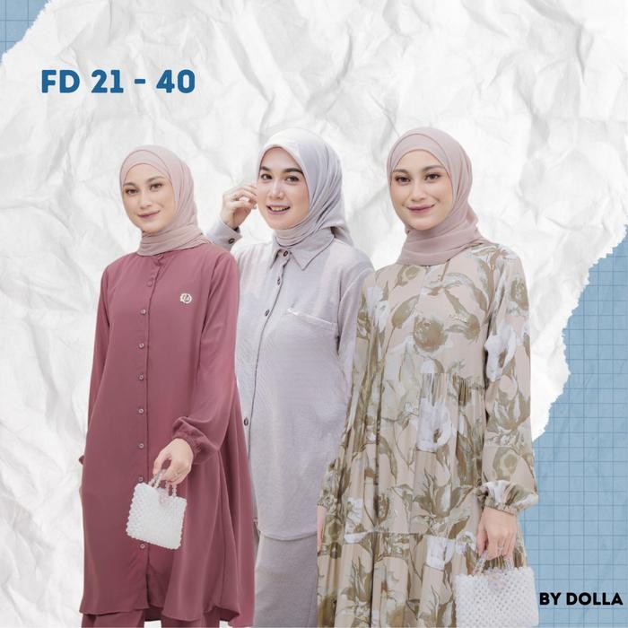 de68- By Dolla - Kode Fd 21-40 - Baju Atasan Kemeja Gamis Kulot Wanita Muslim