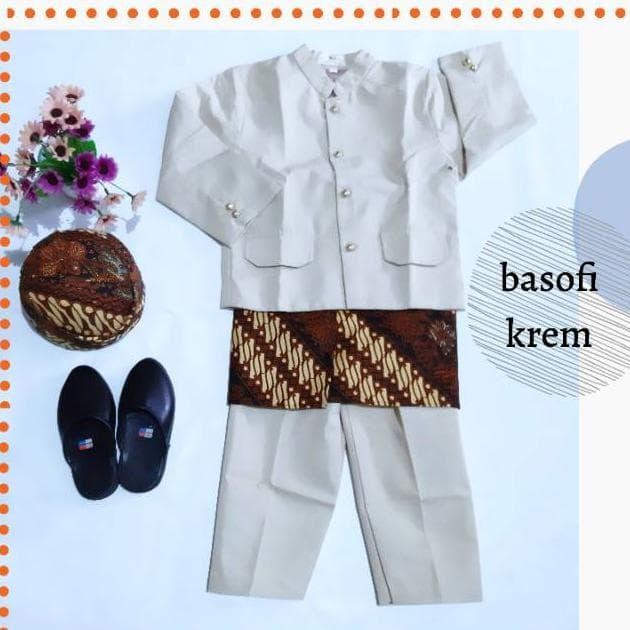 ASLI TERBARU Baju Basofi ASunda Beskap Celana Anak Paud TK (Krem) READY STOCK