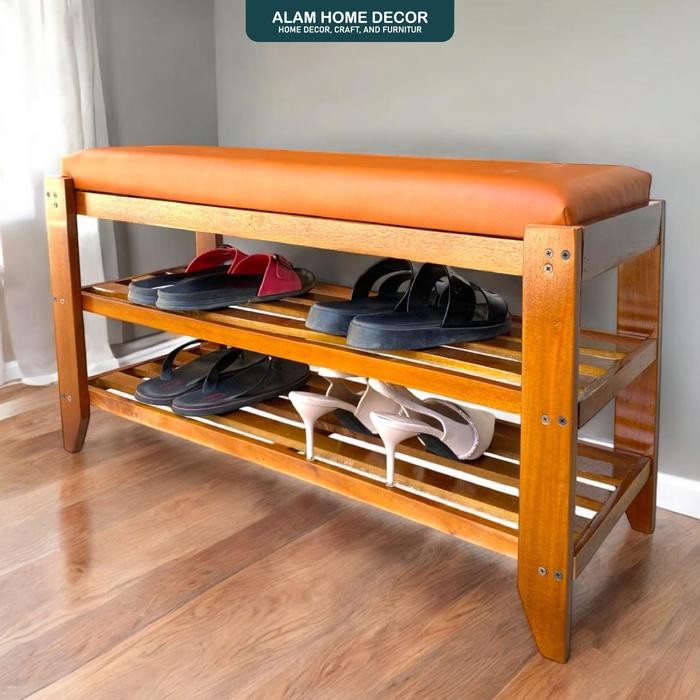 Rak Penyimpanan Sepatu Sofa Kayu Mahoni Asli Model Solid Mahoni dengan Laci - Furniture