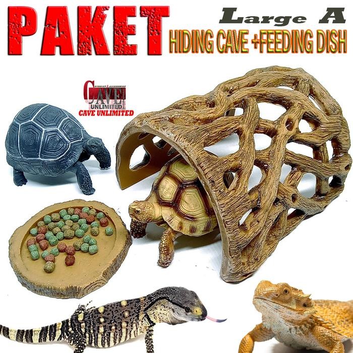 Paket hiding cave feeding dish kura Tortoise sulcata sembunyi reptile