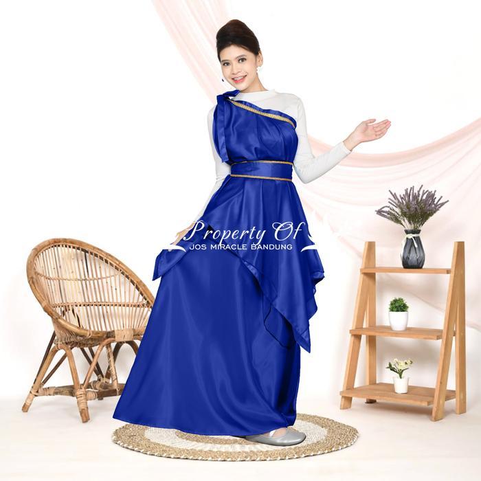 Penari Gereja New Baju Tari Halter dengan Tile Satin Velvet Biru Elektrik New Halter Tari - SV denga