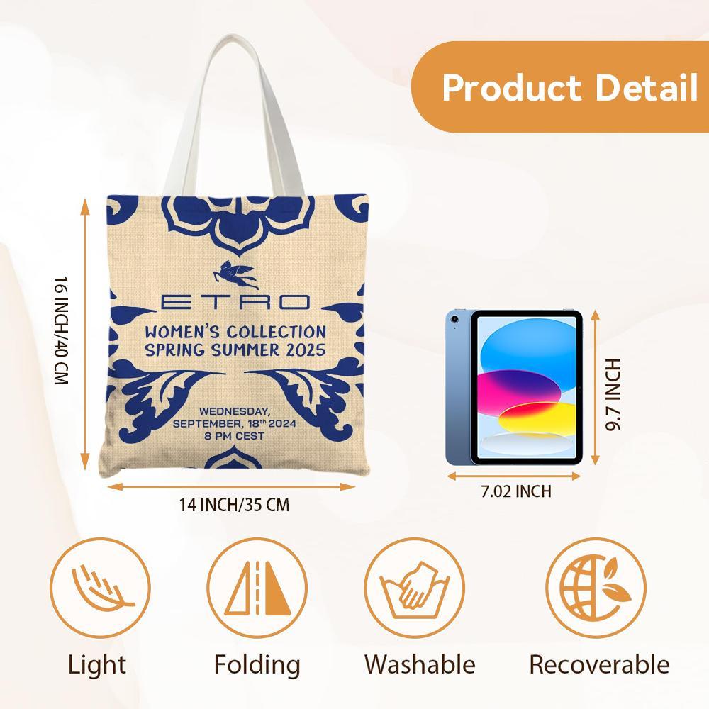 Classic Design E-EtroS Storage Bags Canvas Double-Sided Print Fashion Shoulder Tote Shopping Bag