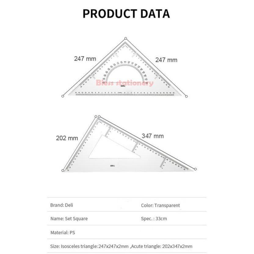 Promo Deli Penggaris Segitiga 33Cm Dan 20Cm Mistar Busur Penggaris Siku Triangle Ruler Terlaris