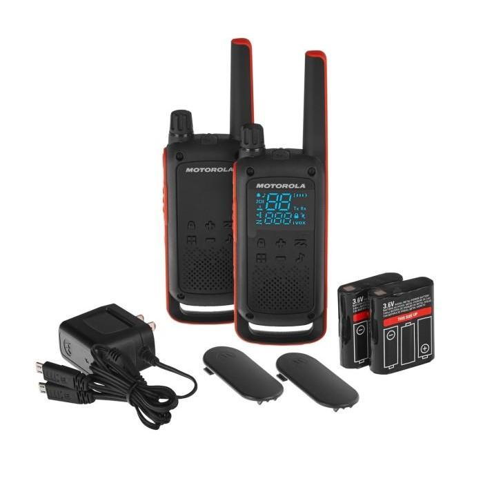 Motorola HT T82 Talkabout T82 Walkie Talkie Hitam & Orange dengan Lampu LED Jangkauan 10km Garansi R