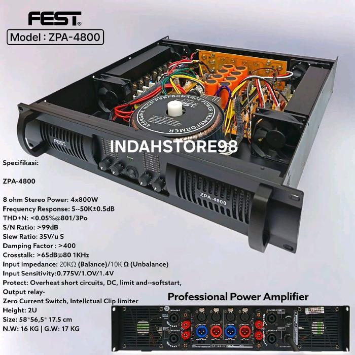 Power Amplifier Fest ZPA 4800 Original Power 4 Channel Fest ZPA4800