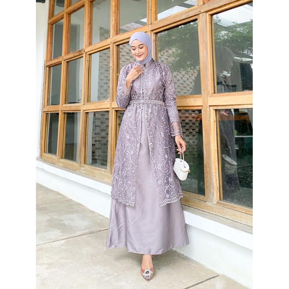 Julissa Dress Free Outer Brokat Tille Mutiara Rompi Kondangan Gamis Pesta Polos Terbaru 