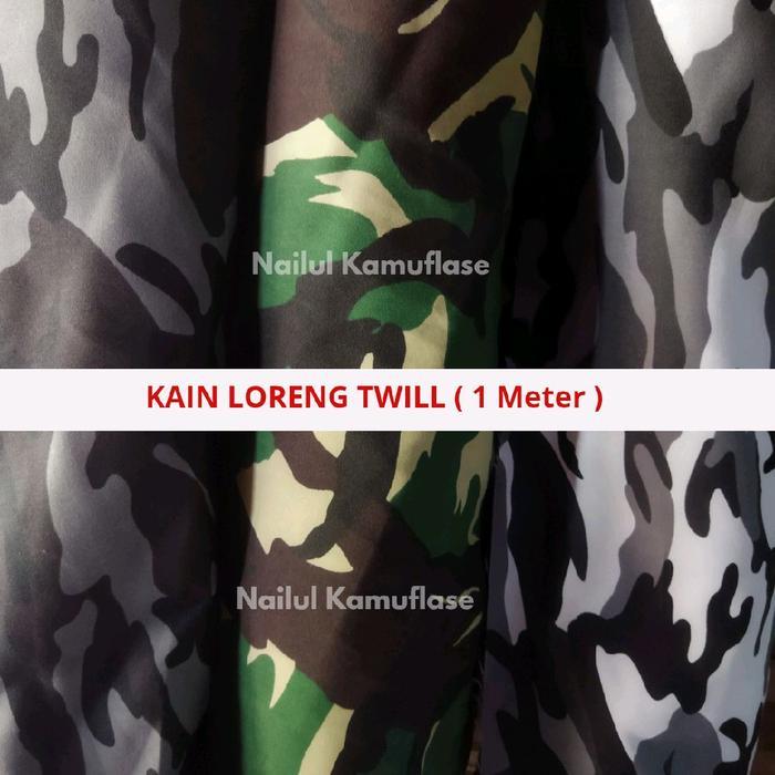 Kain Twill Loreng Meteran Rusia Hitam Putih Us Hijau Kasad Unifil serat halus drill Seragam