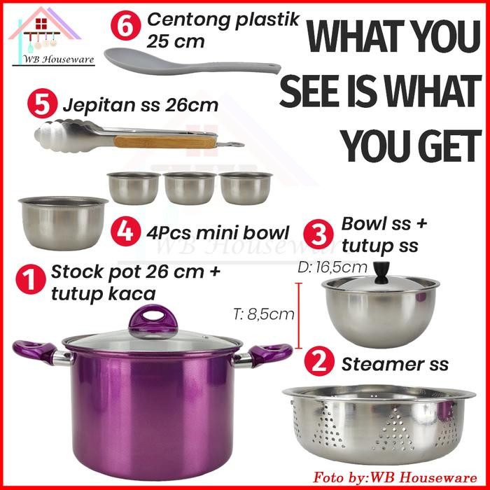 Supra Cooker Steamer 26Cm Ungu /Panci Set Color Series / Peralatan Masak Pengukus