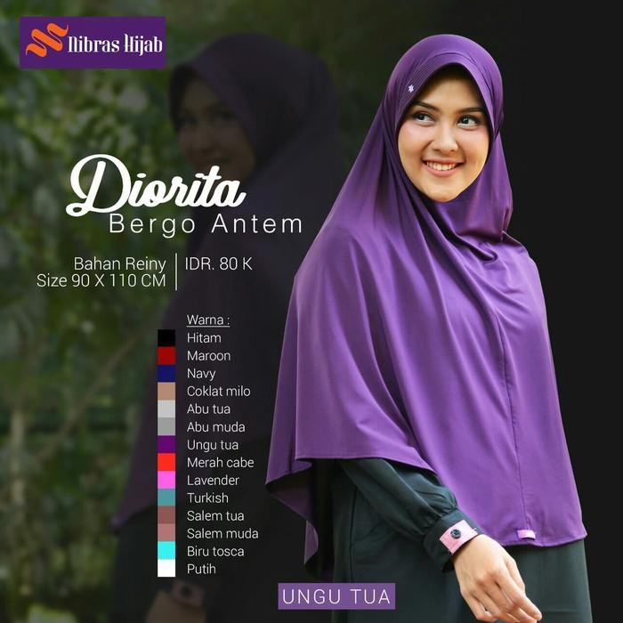 NIBRAS HIJAB DIORITA WARNA UNGU TUA JILBAB BERGO BAHAN REINY PET ANTEM
