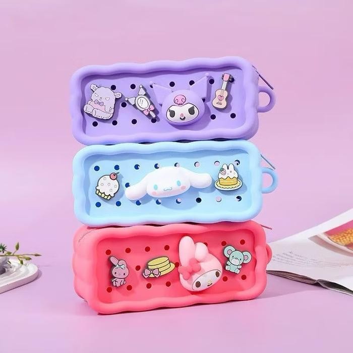 

Kotak Pensil Silikon DIY Jibbitz Sanrio Kuromi Melody Pensil Case Kartun Tempat Pensil Jibbitz Lucu
