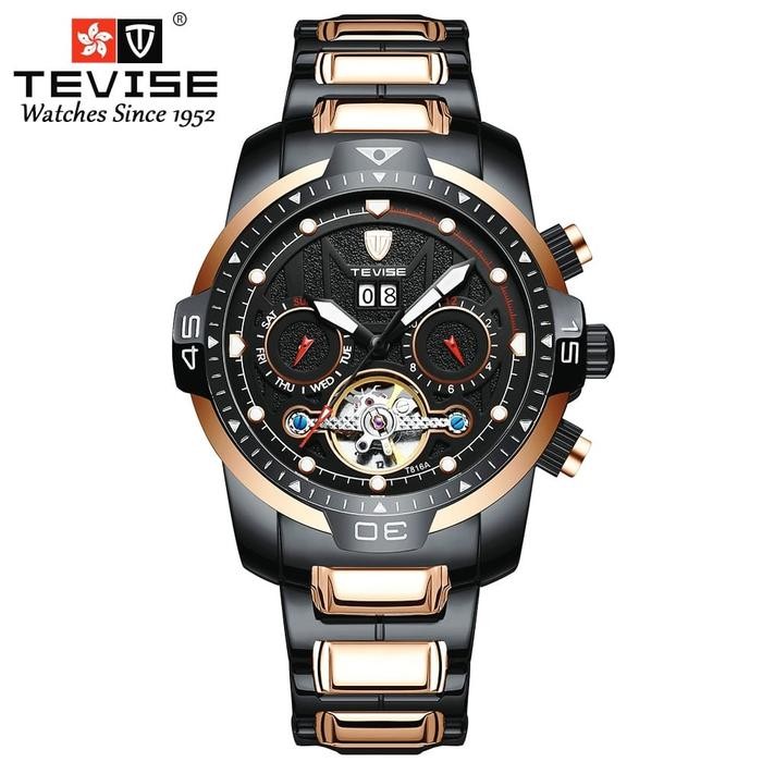 Sale Jam Tangan Pria Eksklusif Full Automatic Tevise Chronograph Tourbillion Original Stainless