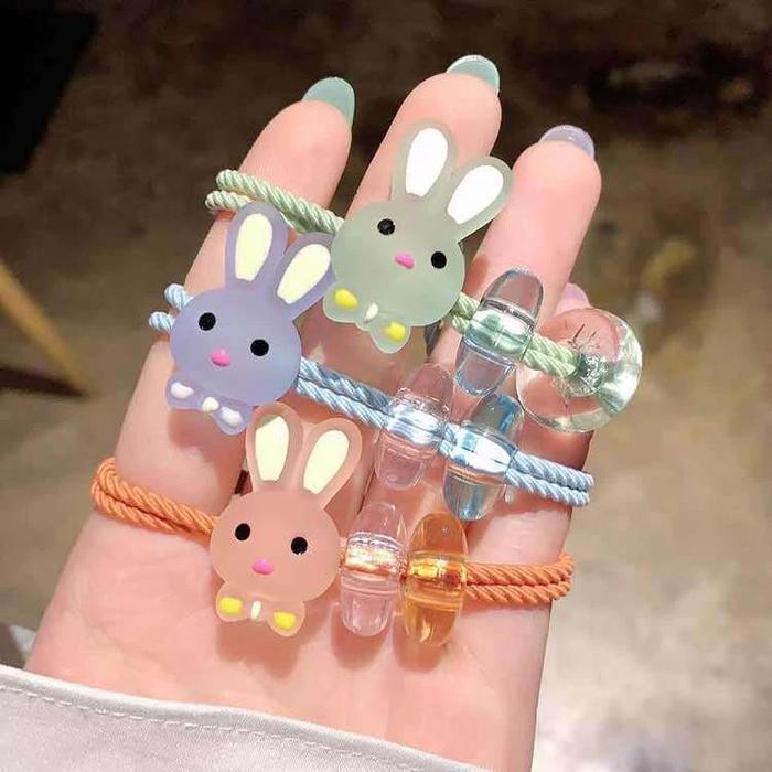 

1 PCS IKAT RAMBUT KARET GELANG LUCU MODEL KEPALA RABBIT KELINCI TRANSPARAN