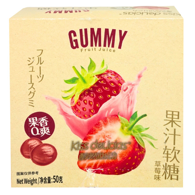 

S26758 KISS DELICIAS JUICYGUMMY STRAWBERRY FRUIT PERMEN 50GR MAJU BERSAMA (20250910)