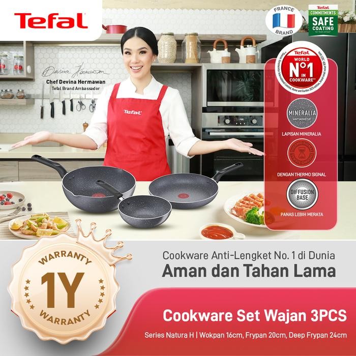 Pilihan- Tefal Cookware Set Wajan 3Pcs Series Natura H / Fry Pan Anti Lengket