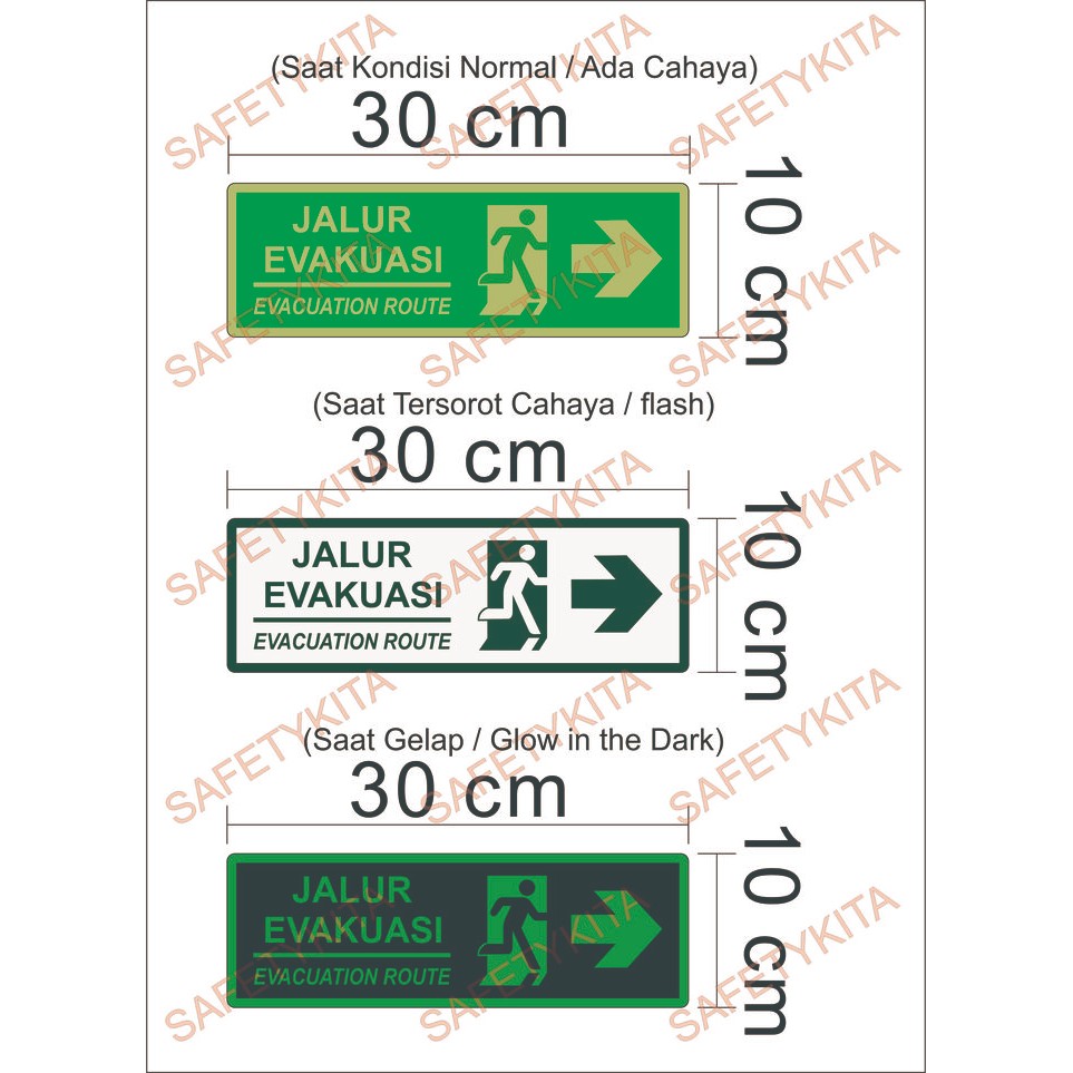 

OJ RAMBU JALUR EVAKUASI GLOW IN THE DARK uk. 30x10 cm (ALUMUNIUM+STICKER)