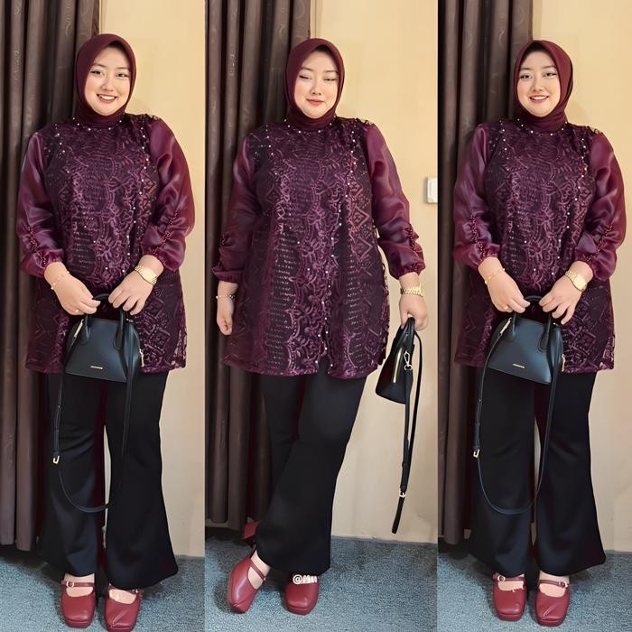 Pilihan- Zize Jumbo Ld 120 Outer Tunik Brokat Silang Tren Baju Kondangan Wanita, Wisuda, Pesta,