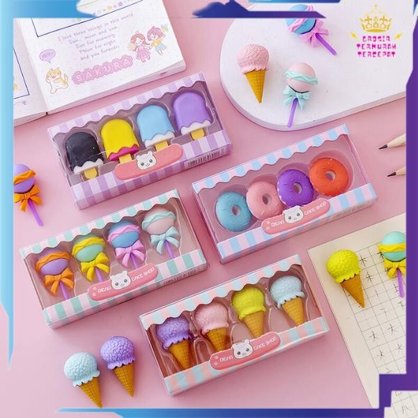 

New GTT Penghapus Isi 4 Pcs / Set Lucu Bentuk Karakter Donat Eskrim