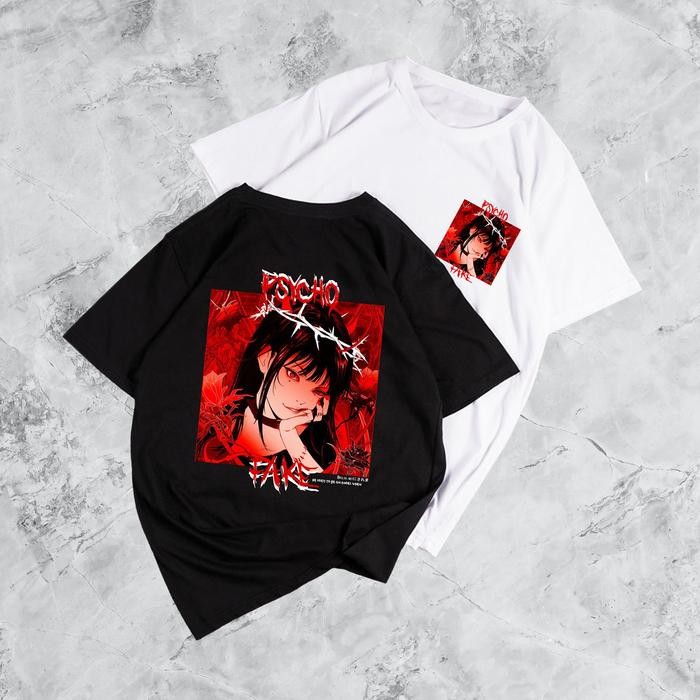 Baju Kaos Oversize Distro Anime Wibu Harajuku Psycho Unisex