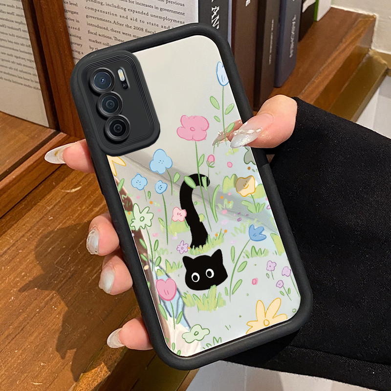 Casing Hp OPPO A16 OPPO A16s OPPO A54s Case Casing Rumput Kucing Hitam HP pola Kesing Kasing cermin 