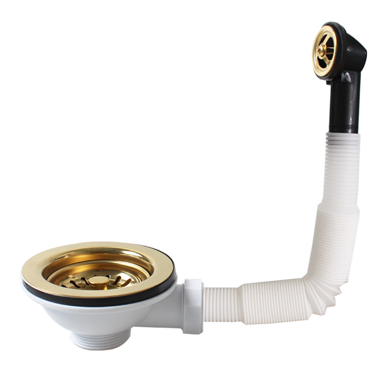 TALEA Gold Finish Kitchen Sink Basket Strainer Waste Round Overflow,Kitchen Sink Waste Kit,XK186C062