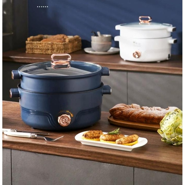 Panci Masak Listrik Serbaguna 22Cm Rose/Alat Masak Nasi Goreng Tumis Bakar Serbaguna