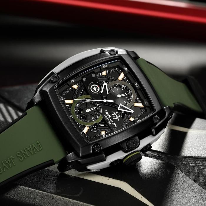 Buy 1 Get 1 Evans Jayden Jam Tangan Pria 9553 Rubber Silicon Kaca Sapphire Chronograph Water