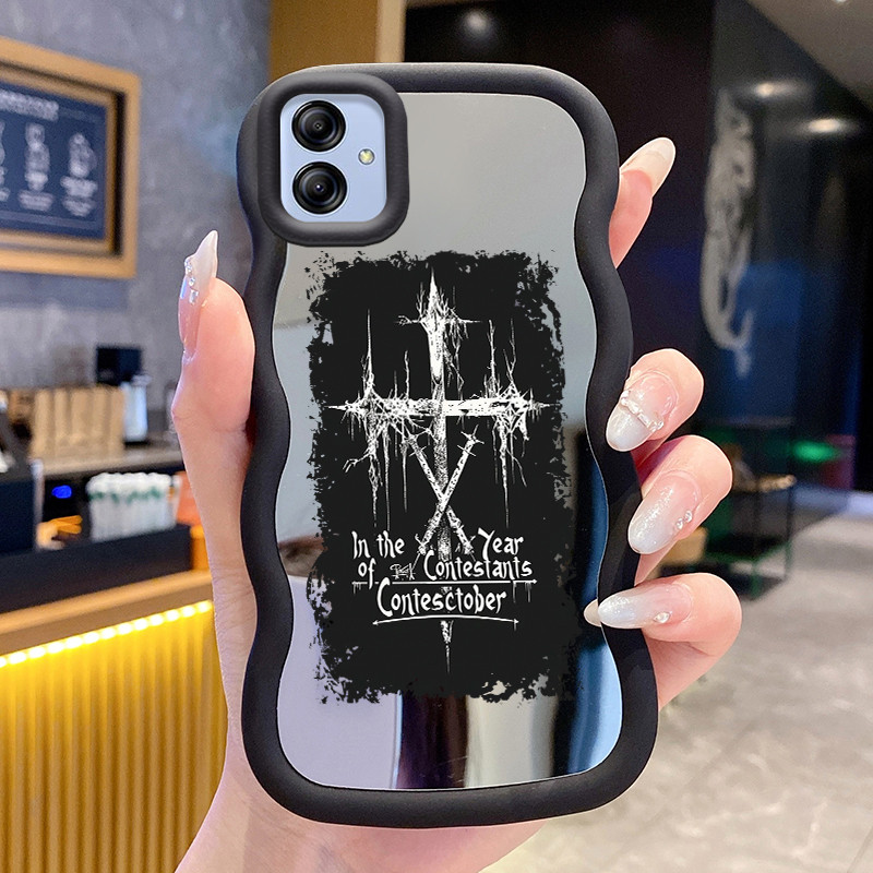 Casing Untuk Samsung A04E Case Casing Label salib Pola HP Cesing Macaron Kasing Mirror Silikon Softc