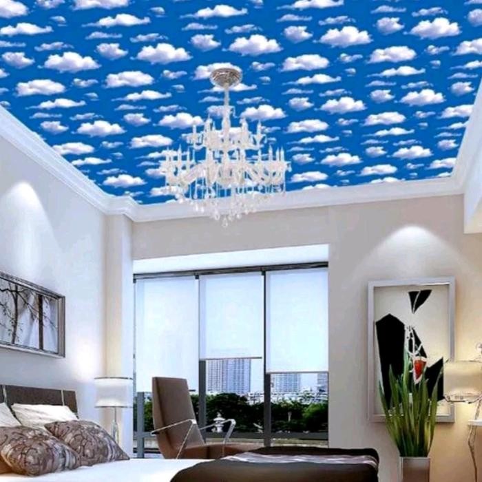 Wallpaper Dinding Sticker Motif Awan Biru Cocok Untuk Ruang Tamu Kamar Dan Plafon Bahan Kertas Pvc