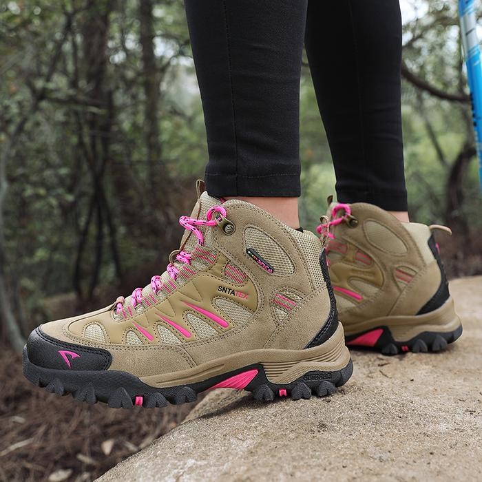 Sepatu Gunung Wanita SNTA TEX 613 Beige Semi Waterproof Original Hiking Camping Traveling Outdoor