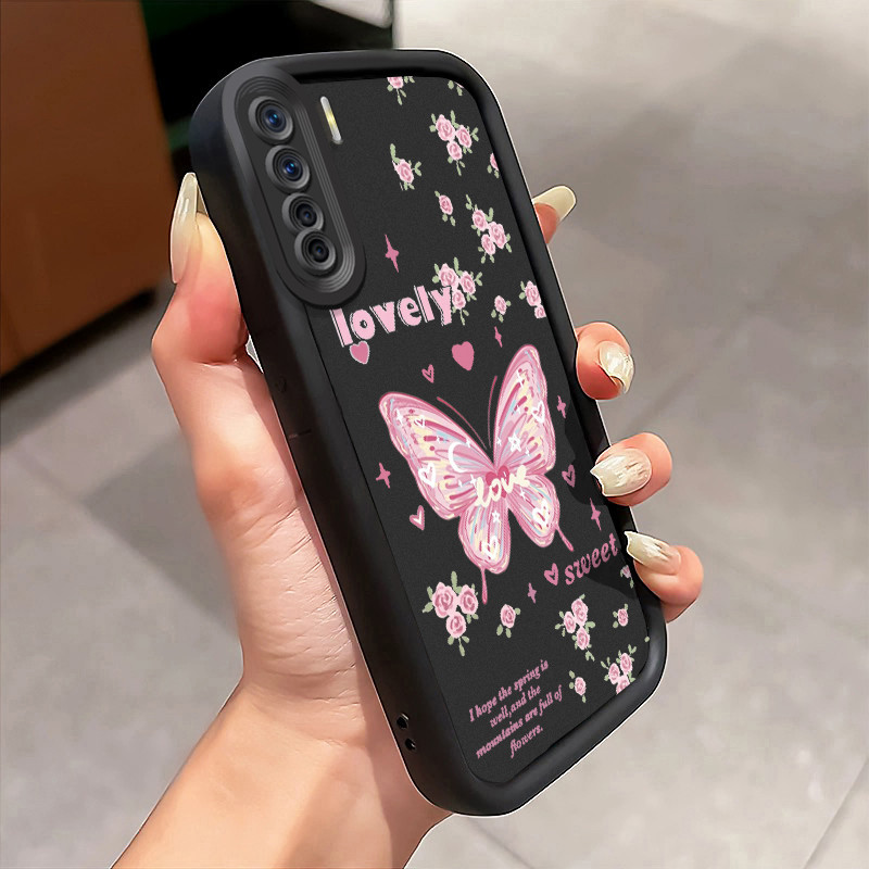Casing Hp Untuk OPPO A91 OPPO F15 OPPO Reno 3 Case Pink rose butterfly Cover Softcase Silikon Kesing