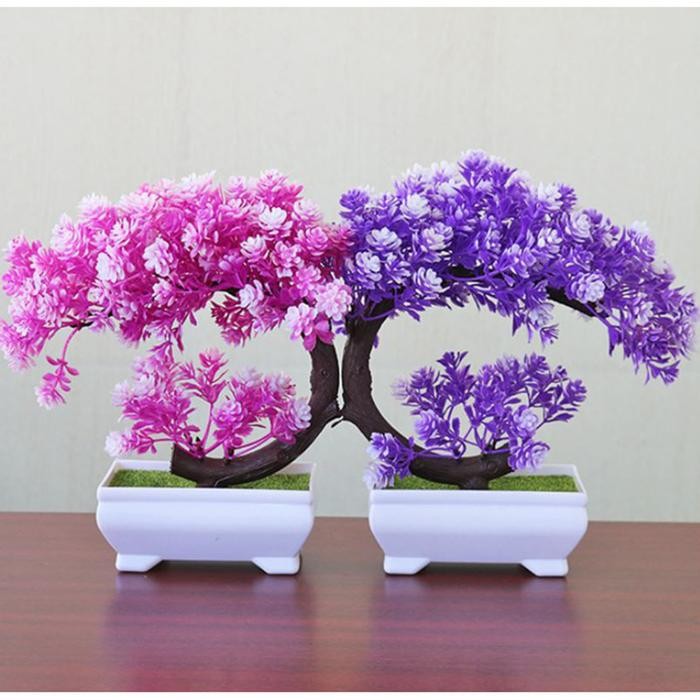 Bunga Bonsai Plastik Crescent + Pot Dekorasi Rumah Minimalis bunga Hias Ornamen