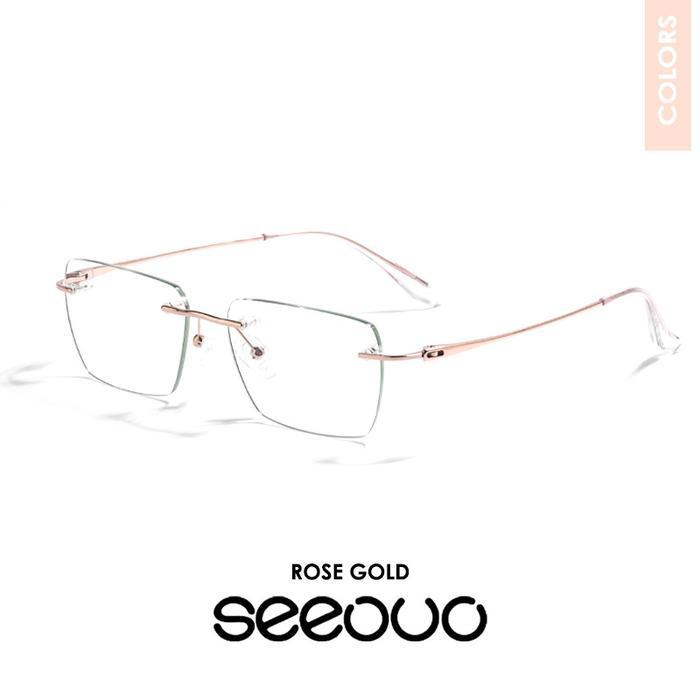 Seeouo Kacamata IP Titanium Model Kotak Rimless Stylish Anti Blueray Light Frame Pria Wanita Bisa Mi