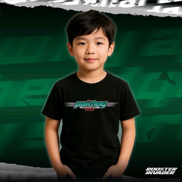 Kaos ayam bangkok pakhoy blackbull untuk anak hitam katun combed 24s Fightingcock V3 kids
