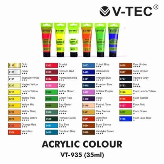 VTEC ACRYLIC PAINT COLOR TUBE 35ML 75ML CAT AKRILIK