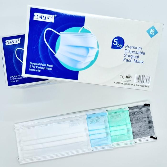 Masker Seven Surgical Premium 5Ply Isi 50 / Masker Medis 5 Ply Terbaru 