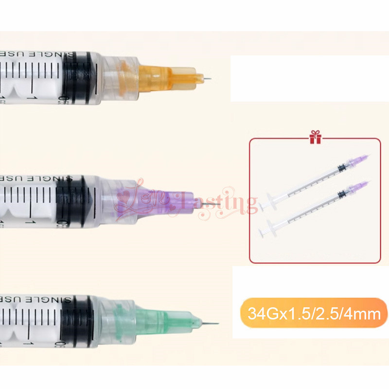 1ml luer Syringes+34G4MM+32G4MM+30G4MM 2.5mm Injection Needles Drawing Needles Tool Sharp Pointed