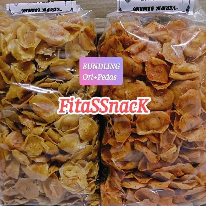 

BUNDLING KERIPIK BAWANG 1 KG (500GRAM ORI+500GRAM PEDAS)/KRIPIK BAWANG PEDAS DAN ORI/MIX KERIPIK