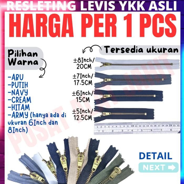 

RESLETING ZIPPER SELETING SLETING GIGI EMAS CELANA J E A N S MERK Y K K UKURAN 5 6 8 INCH 5" 6" 7