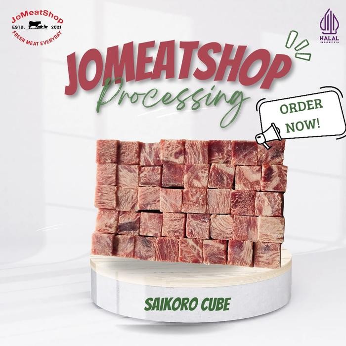 

Pilihan- Saikoro Beef Wagyu Meltique Cube 1Kg Frozen Daging Food