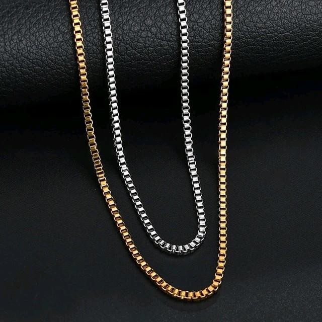Pilihan- Kalung Titanium Model Italy 2 Mm Elegan Silver Gold (K. Italy Kaca)