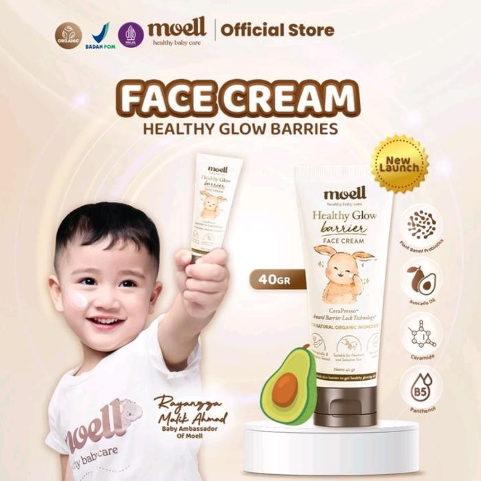 Terbaik Moell Face Cream Baby Healthy Glow Barrier Krim Wajah Anak Bayi 100% Ori