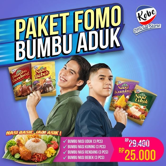 

Paket Fomo Kobe Bumbu Aduk. Nasi Uduk, Nasi Kuning, Bumbu Rendang, Nasi Bebek