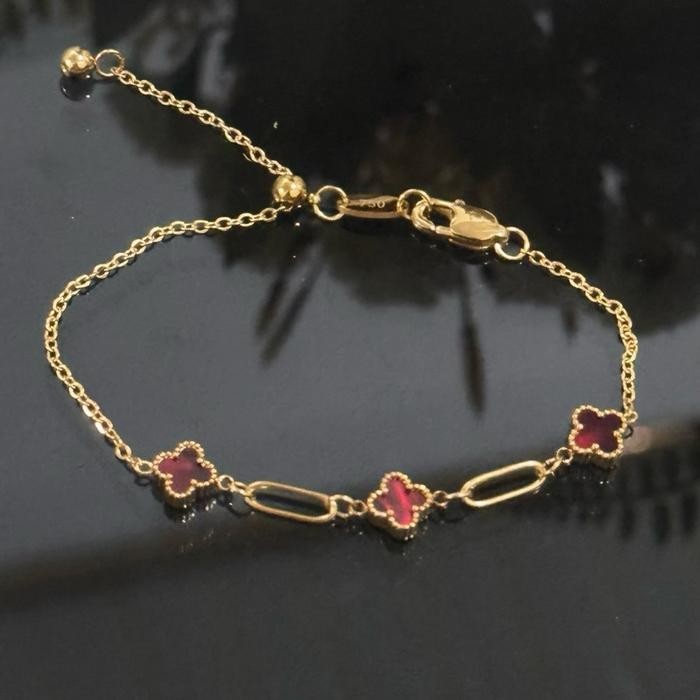 

New GELANG KLOVER TITANIUM RED BLACK- HITAM BOLAK BALIK SERUT KAIT PAPERCLIP EMBOS 750 KAIT LOBSTER