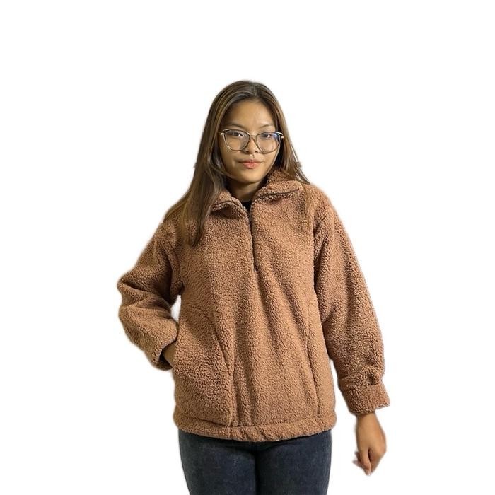 ORIGINAL Sweater Half Zip Sherpa Bulu Domba Sweater Wanita Fashion Tebal READY STOCK