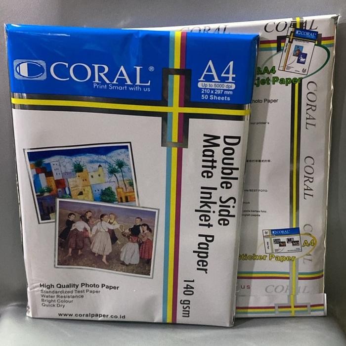 

Kertas Coral A4 140gsm 50sheets Matte Inkjet Double Side Pack 50 Sheets Kantor Paper