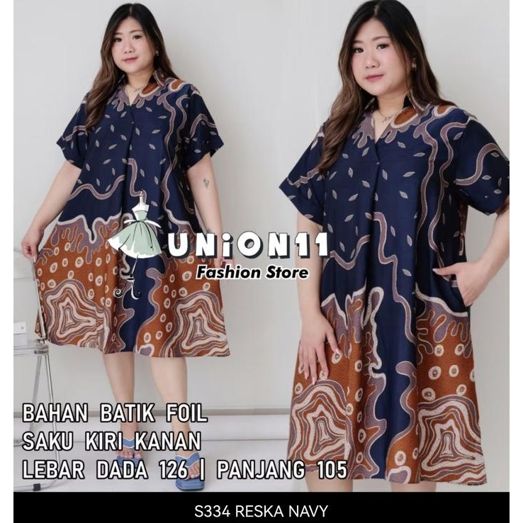 Pilihan- Jumbo Dress Pesta Wanita Batik Foil Kerah Kemeja Ld 126