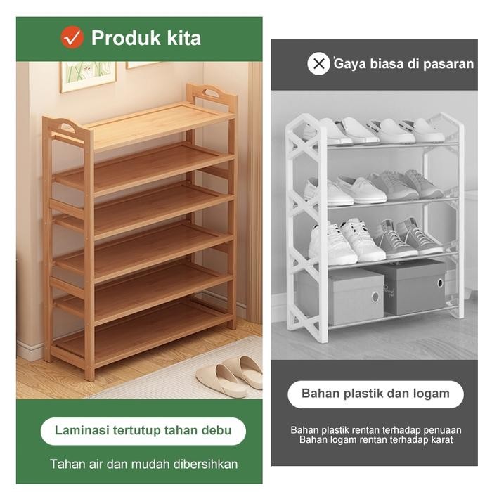 Rak Sepatu Susun Kayu Rak Bamboo Penyelenggara Rak Sandal Rak Sepatu Medan Rak Penyimpanan Lemari