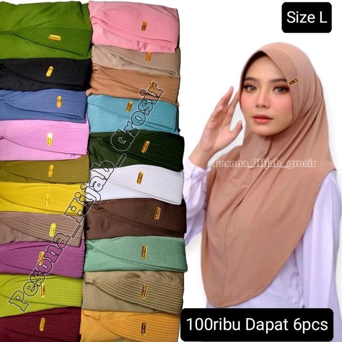 Pilihan- ( 100 Ribu Dapat 6 Pcs) Hijab Bergo Hamidah Label Akrilik Size L Hijab Instan Nutup