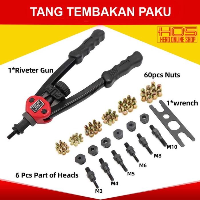 Hand Tool Tang Rivet Tembakan Paku Ripet Nut Adapter Tekiro 60 PCS